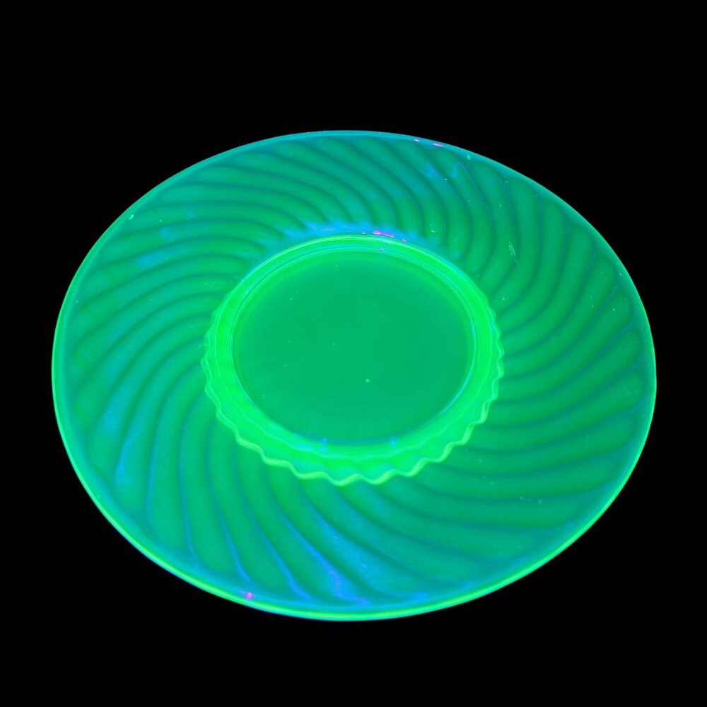 Vintage Uranium Depression Glass Green Decorative Saucer